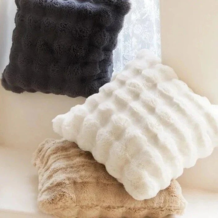 Plush Cushion Cover – faux fur rabbit texture, neutral colours