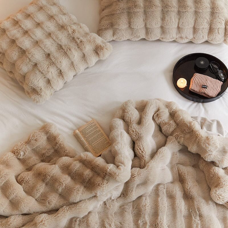 Plush Cushion Cover – faux fur rabbit texture, neutral colours