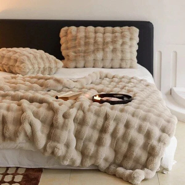 Plush Cushion Cover – faux fur rabbit texture, neutral colours