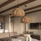 Rattan Pendant Light – woven dome shade, hardwired ceiling mount
