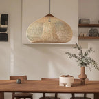Rattan Pendant Light – woven dome shade, hardwired ceiling mount