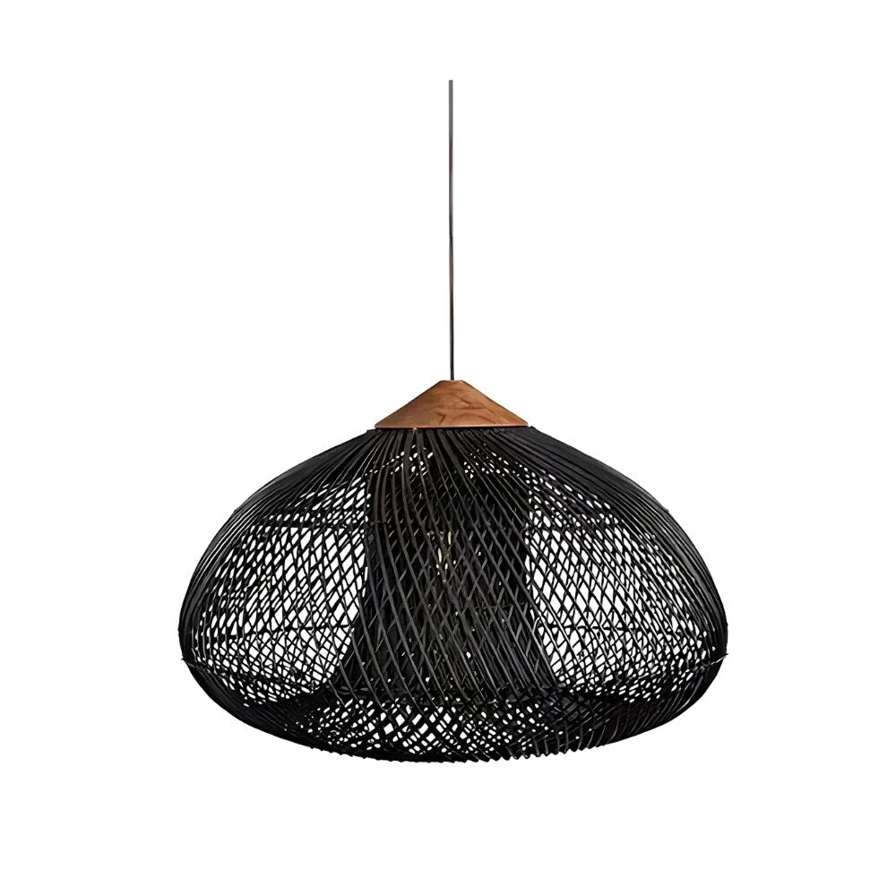 Rattan Pendant Light – woven dome shade, hardwired ceiling mount