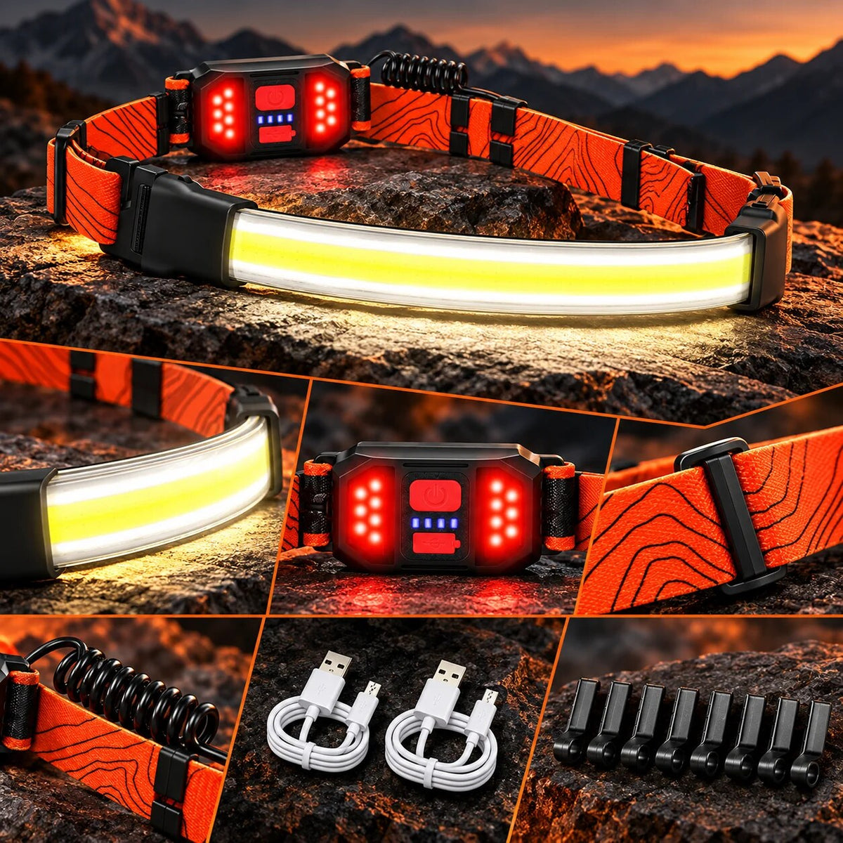 Rechargeable Headlamp – wide-angle beam, USB charging, 1000 lumens