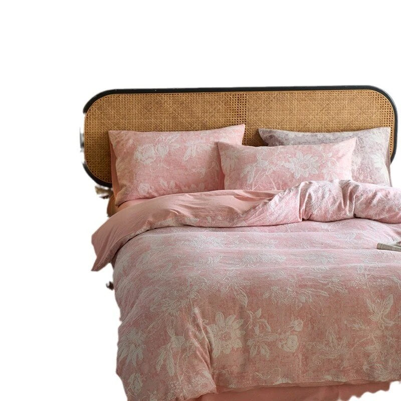 Reversible Cotton Bedding Set – toile floral and linen weave