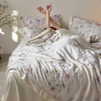 Reversible Satin Duvet Cover – floral watercolour print, silky-matte