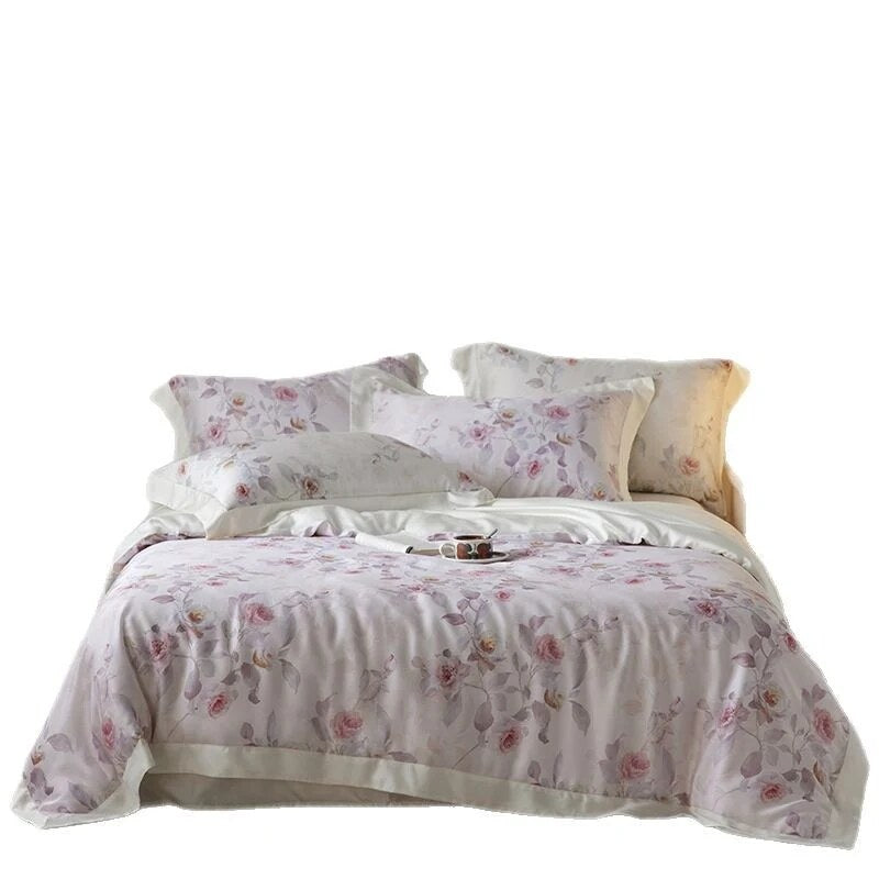Reversible Satin Duvet Cover – floral watercolour print, silky-matte