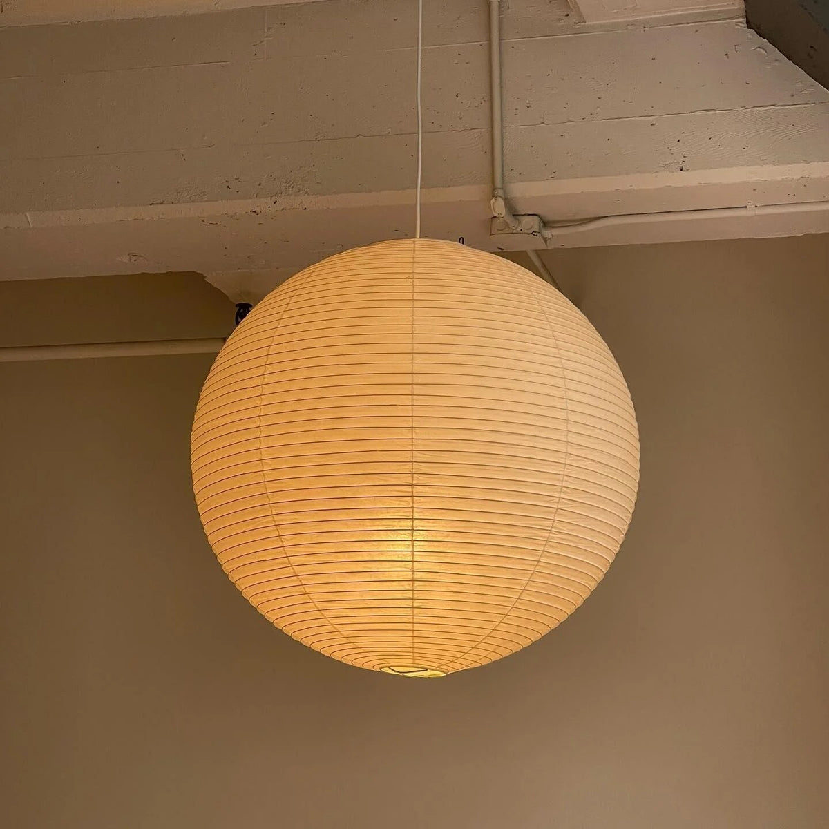 Rice Paper Globe Pendant Light – ribbed shade, hardwired fitting