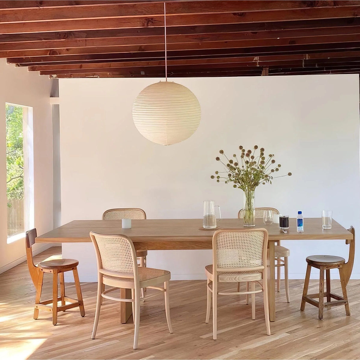 Rice Paper Globe Pendant Light – ribbed shade, hardwired fitting