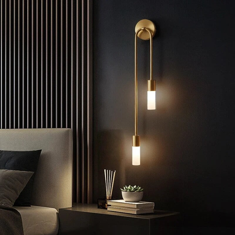 Rime Wall Light – gold-finish fixture, dual lights for bedroom