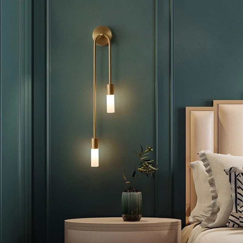 Rime Wall Light – gold-finish fixture, dual lights for bedroom