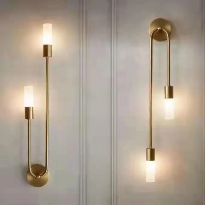 Rime Wall Light – gold-finish fixture, dual lights for bedroom
