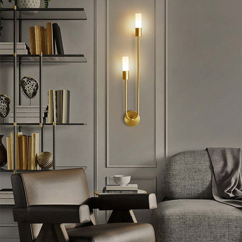 Rime Wall Light – gold-finish fixture, dual lights for bedroom