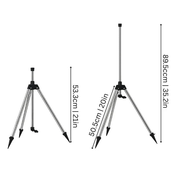 Rotating Tripod Sprinkler – 360° coverage, adjustable height, quick-connect