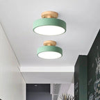 Round Ceiling Light – wood mount, metal shade, variable white