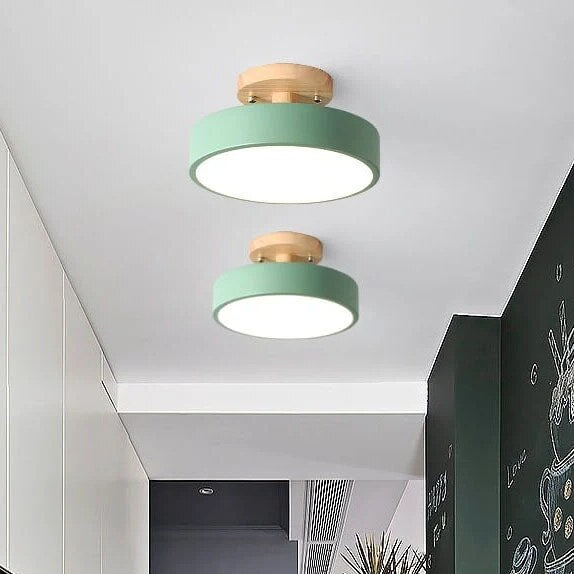 Round Ceiling Light – wood mount, metal shade, variable white