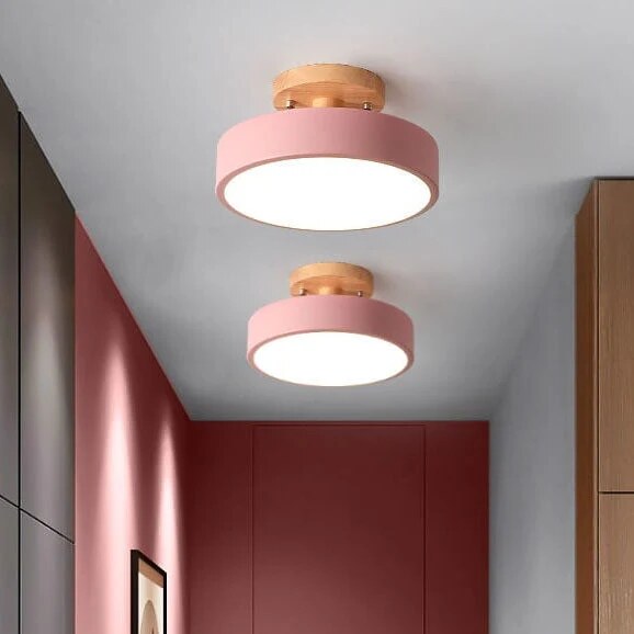 Round Ceiling Light – wood mount, metal shade, variable white