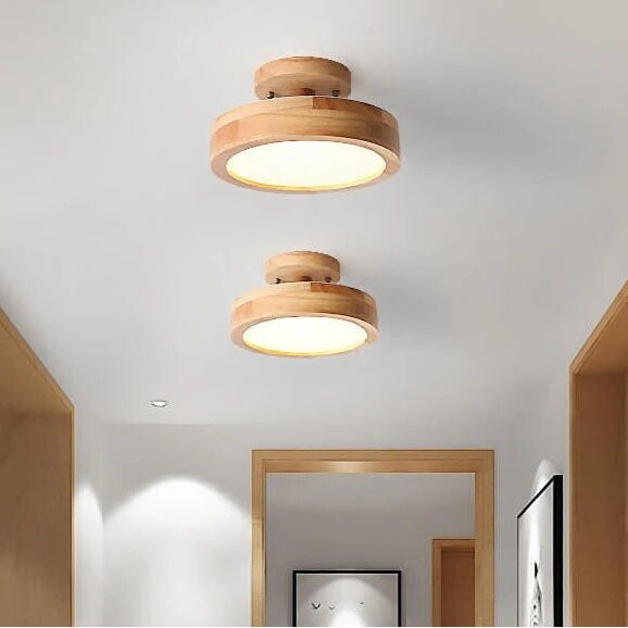 Round Ceiling Light – wood mount, metal shade, variable white
