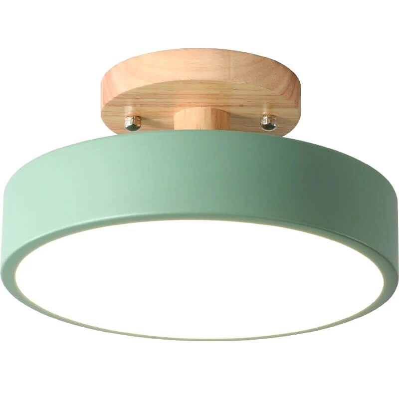 Round Ceiling Light – wood mount, metal shade, variable white