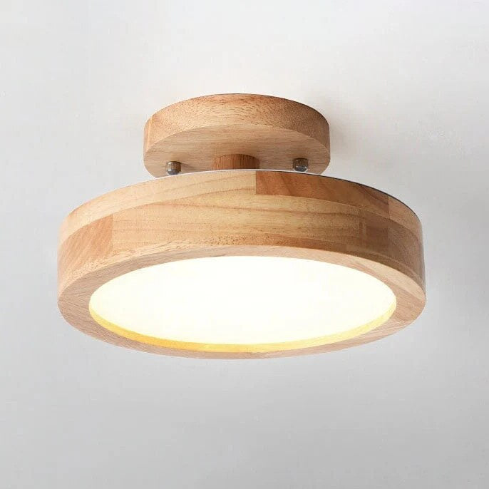 Round Ceiling Light – wood mount, metal shade, variable white