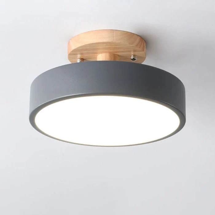 Round Ceiling Light – wood mount, metal shade, variable white