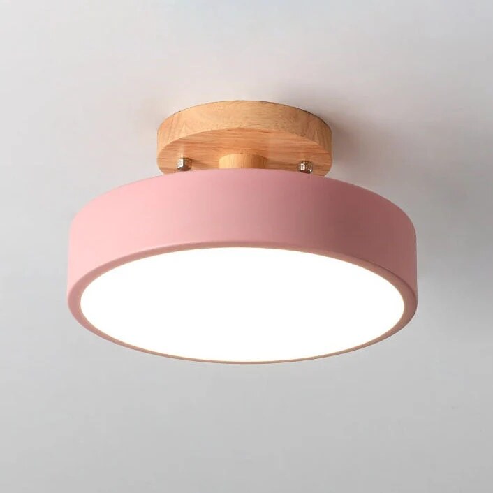 Round Ceiling Light – wood mount, metal shade, variable white