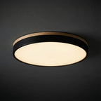 Round Ceiling Light – wood trim, flush mounted, dimmable remote