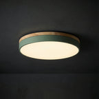 Round Ceiling Light – wood trim, flush mounted, dimmable remote