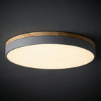 Round Ceiling Light – wood trim, flush mounted, dimmable remote