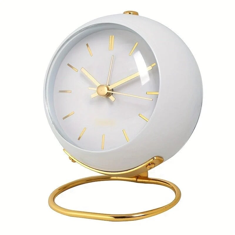 Scandinavian Alarm Clock – round metal case, luminous hands