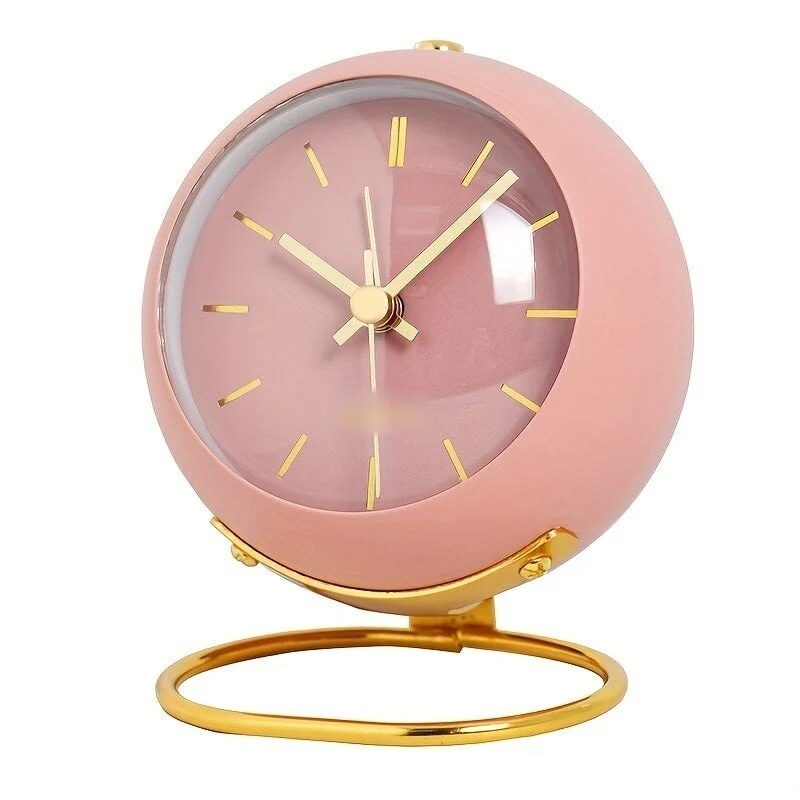 Scandinavian Alarm Clock – round metal case, luminous hands