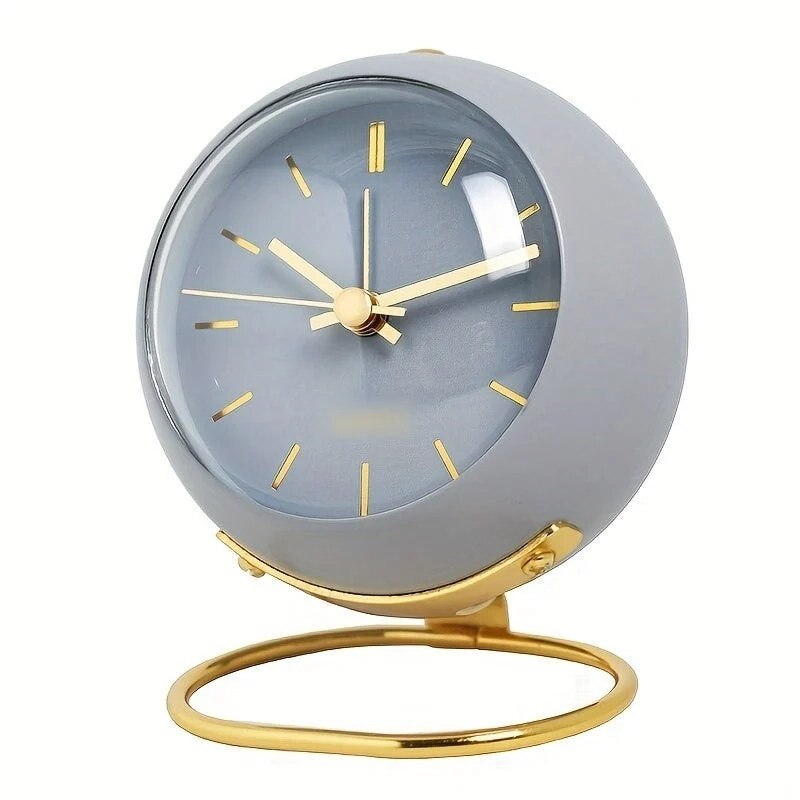 Scandinavian Alarm Clock – round metal case, luminous hands