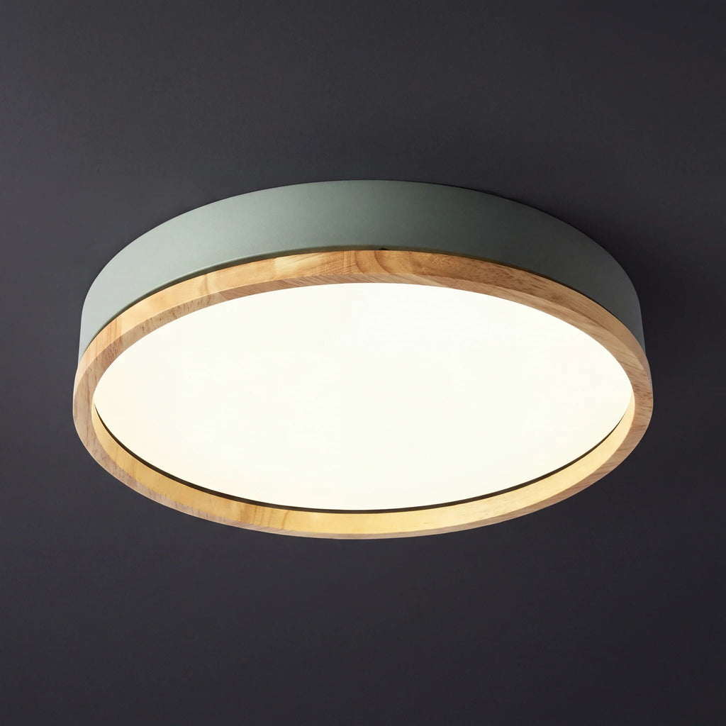 Scandinavian Wood Ceiling Light – flush mount, dimmable, remote control