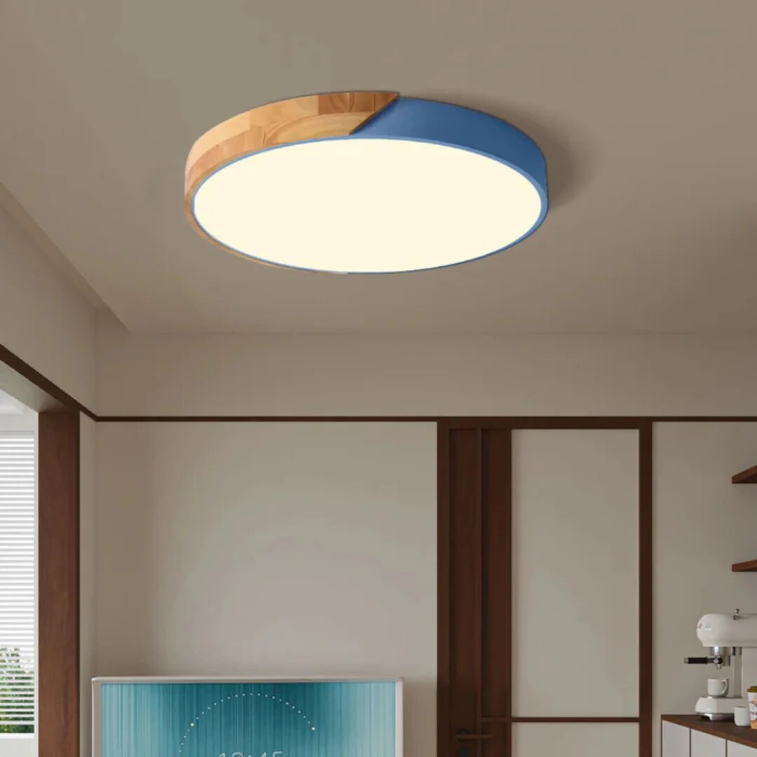 Scandinavian Wood Ceiling Light – flush mount, LED, colours