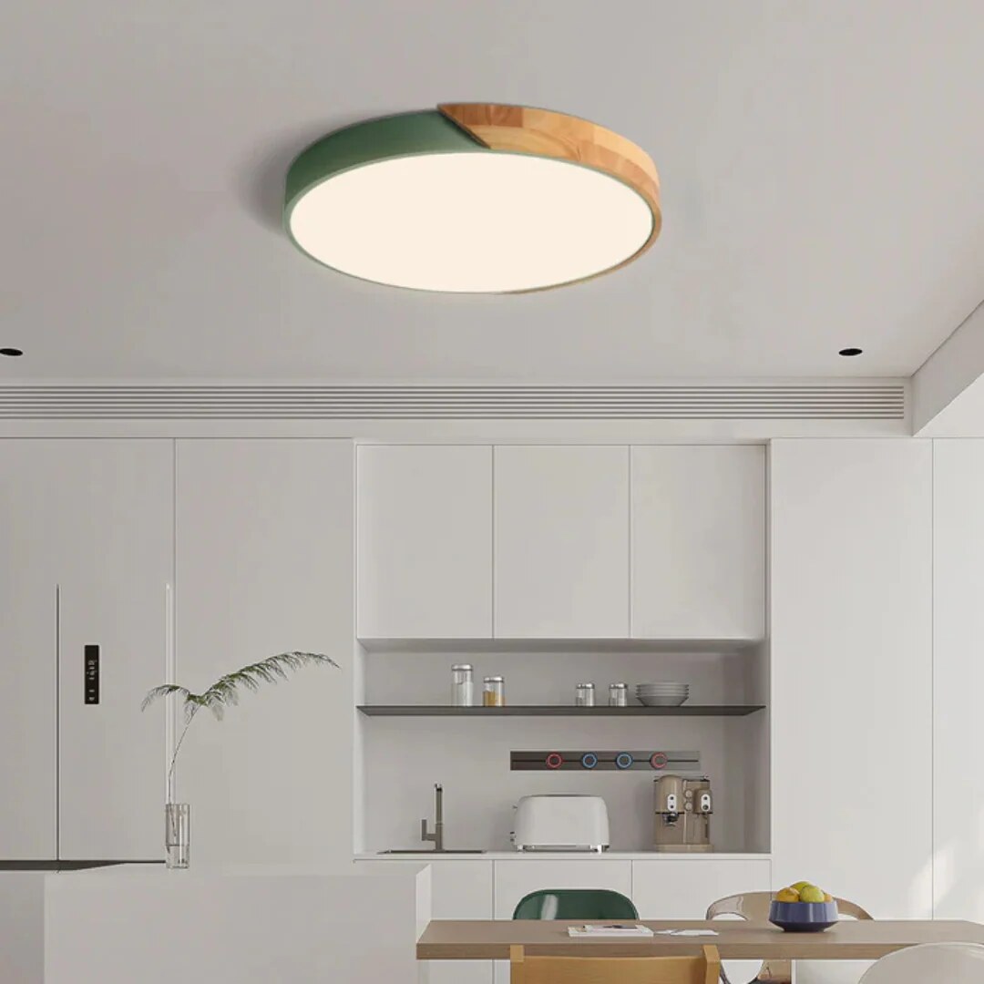 Scandinavian Wood Ceiling Light – flush mount, LED, colours