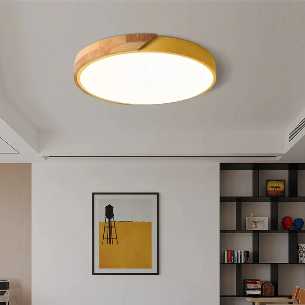 Scandinavian Wood Ceiling Light – flush mount, LED, colours