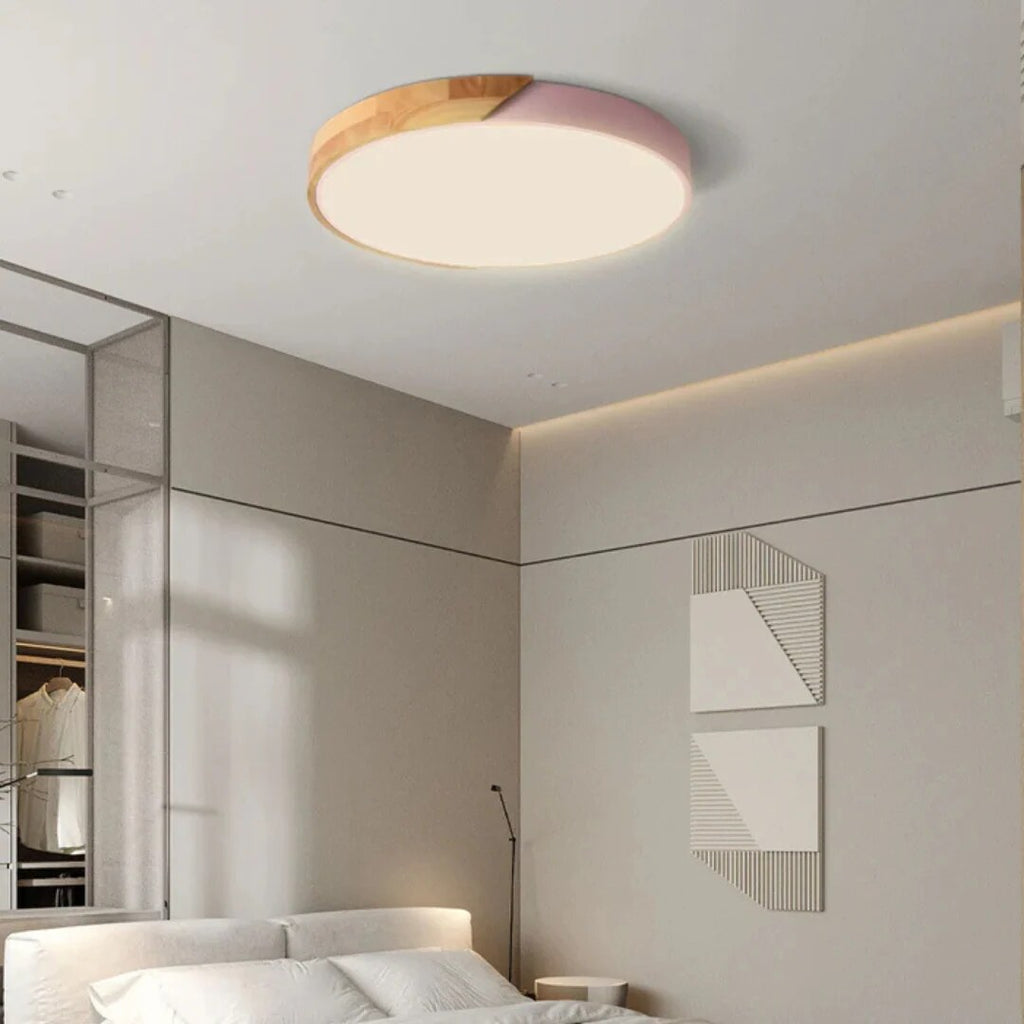 Scandinavian Wood Ceiling Light – flush mount, LED, colours
