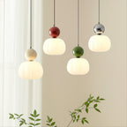 Sculptural Pendant Light – opal-effect shade, coloured sphere cap, adjustable