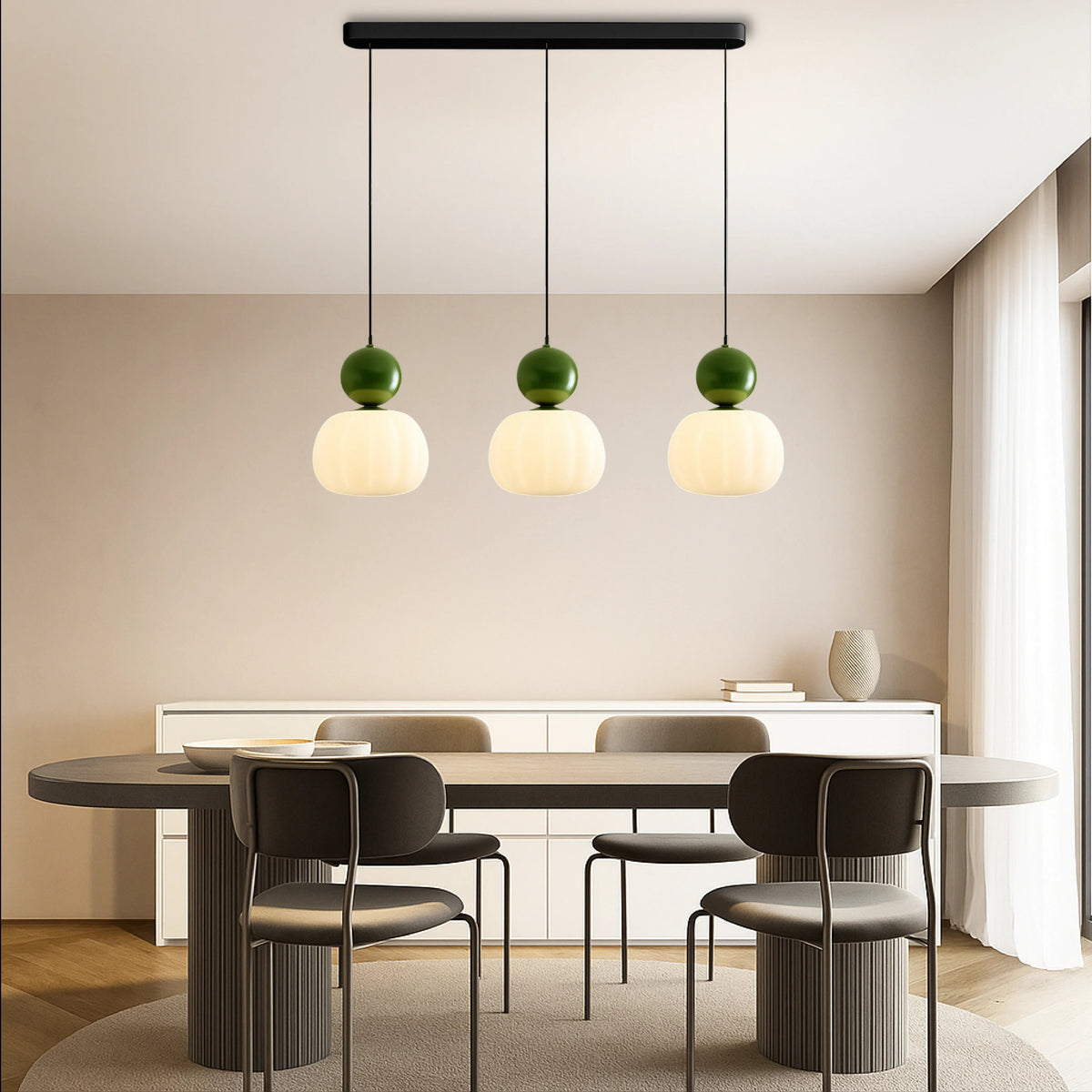 Sculptural Pendant Light – opal-effect shade, coloured sphere cap, adjustable