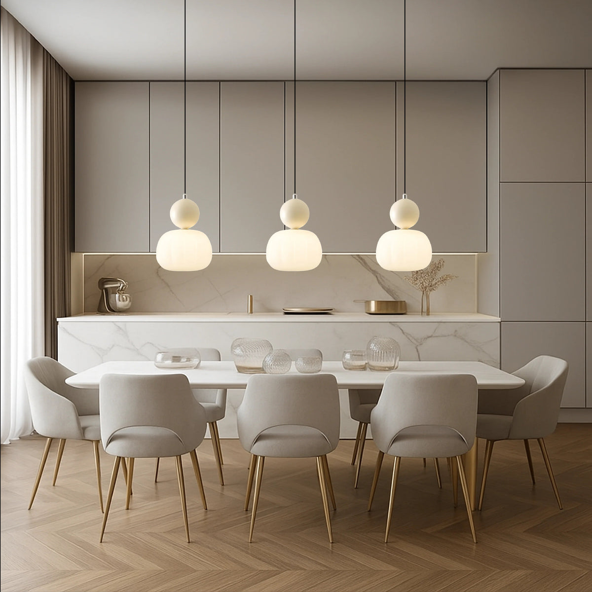 Sculptural Pendant Light – opal-effect shade, coloured sphere cap, adjustable