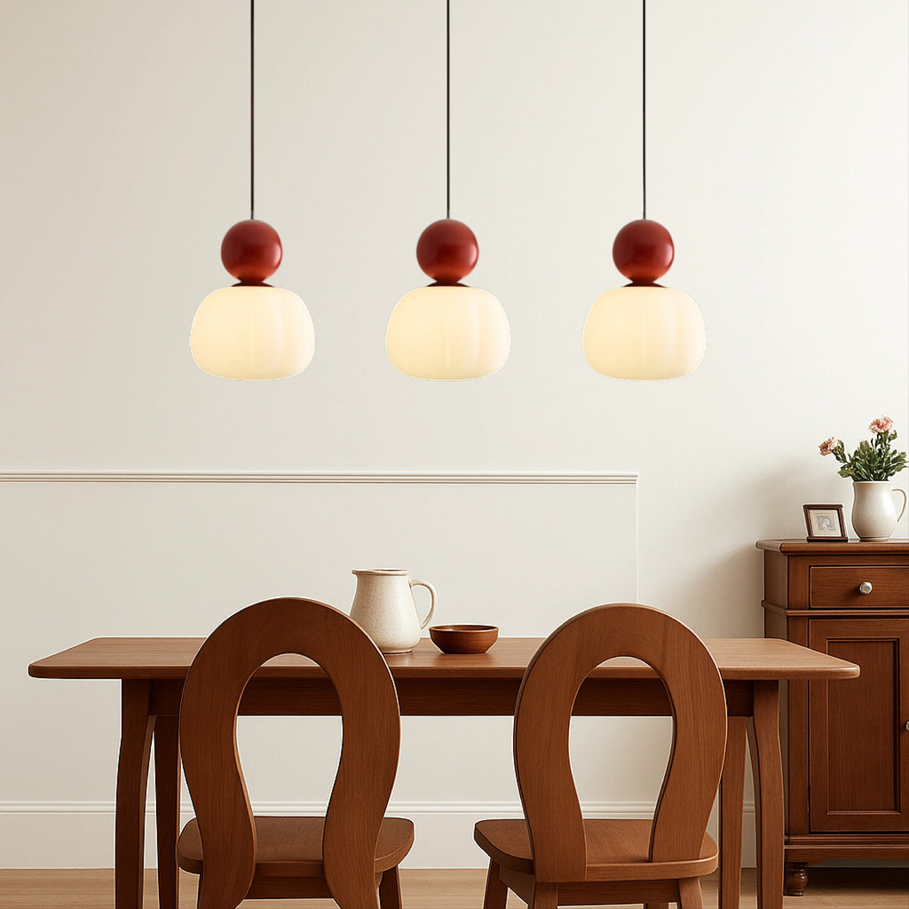 Sculptural Pendant Light – opal-effect shade, coloured sphere cap, adjustable