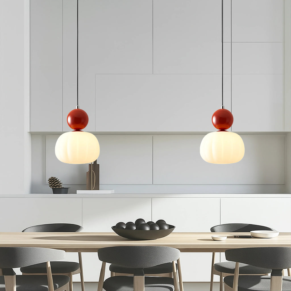 Sculptural Pendant Light – opal-effect shade, coloured sphere cap, adjustable