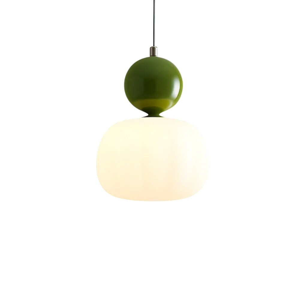 Sculptural Pendant Light – opal-effect shade, coloured sphere cap, adjustable