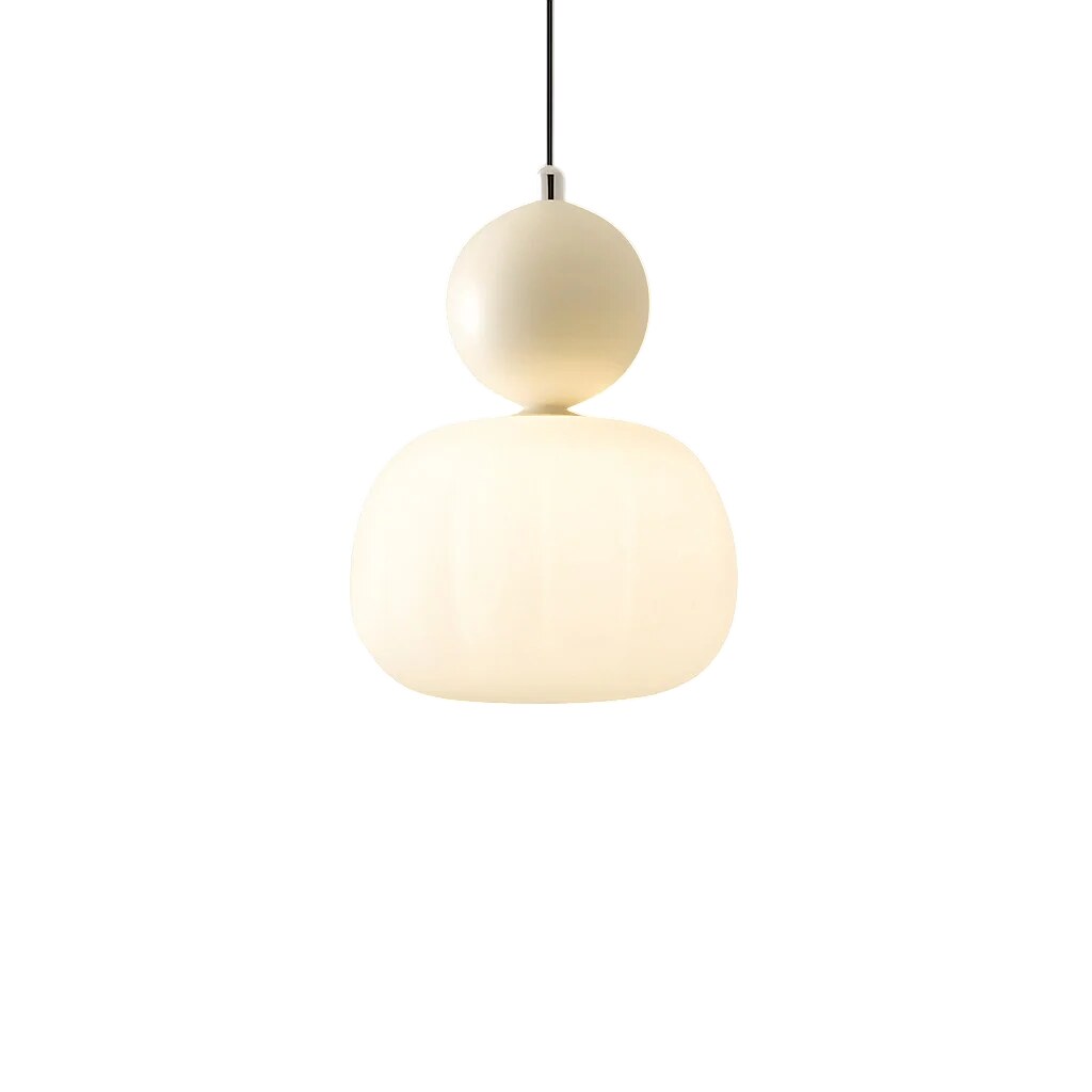 Sculptural Pendant Light – opal-effect shade, coloured sphere cap, adjustable
