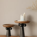 Sculptural Wooden Pedestal Tray – decorative candle and jewellery display