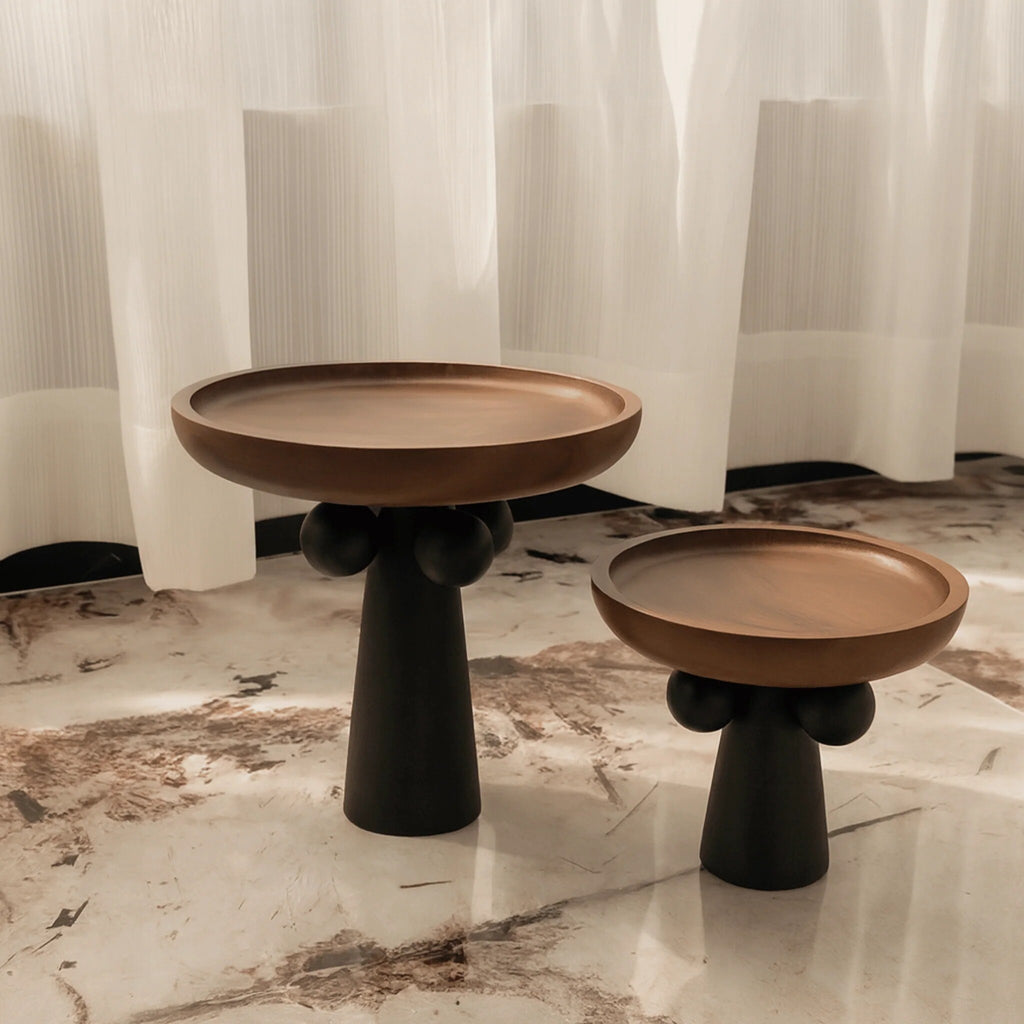 Sculptural Wooden Pedestal Tray – decorative candle and jewellery display