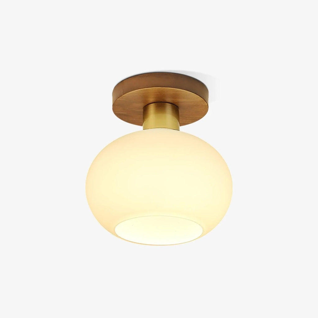 Semi-Flush Ceiling Light – walnut wood, copper accents, colour selectable
