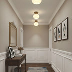 Semi-Flush Ceiling Light – walnut wood, copper accents, colour selectable