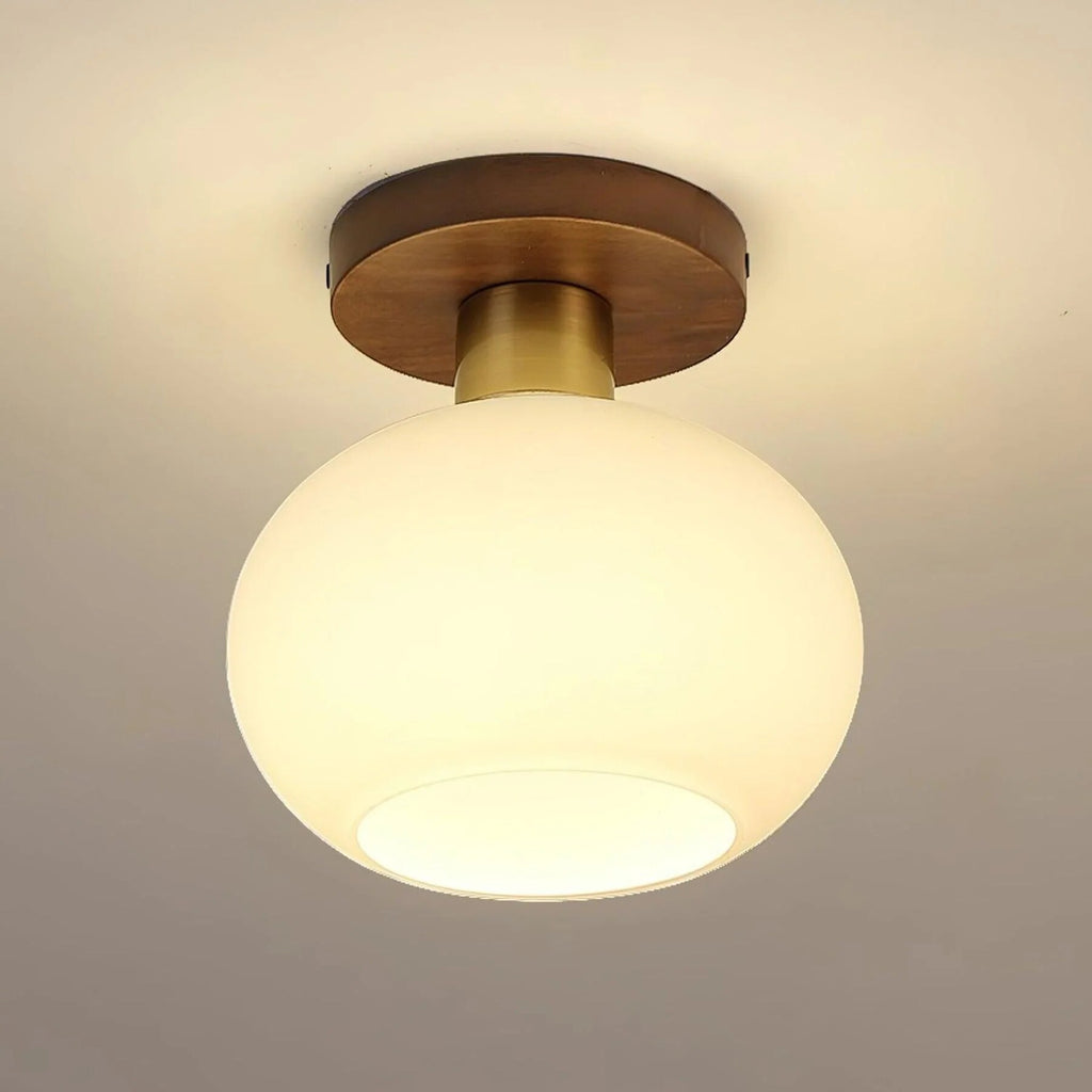 Semi-Flush Ceiling Light – walnut wood, copper accents, colour selectable