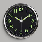 Silent Wall Clock – luminous numbers, contemporary metal frame