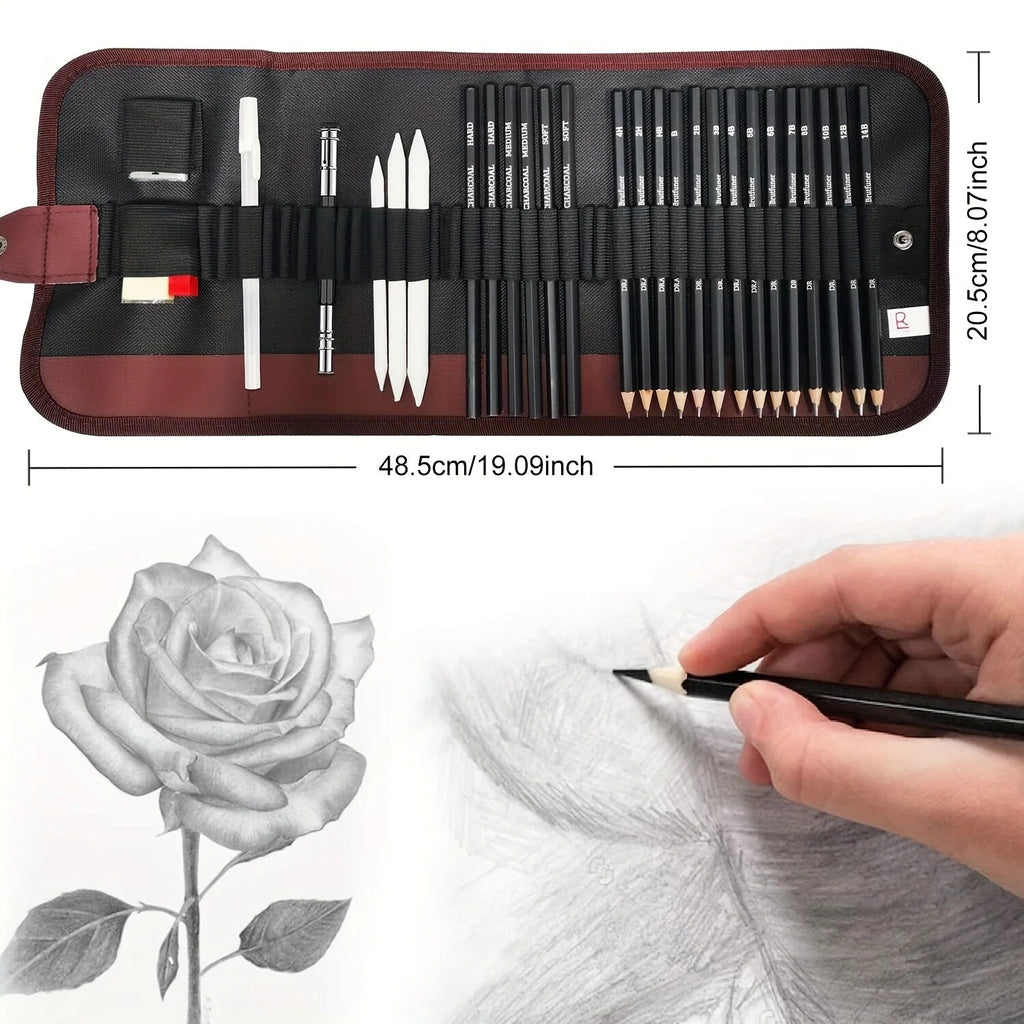 Sketching Pencil Set – graphite and charcoal with storage case